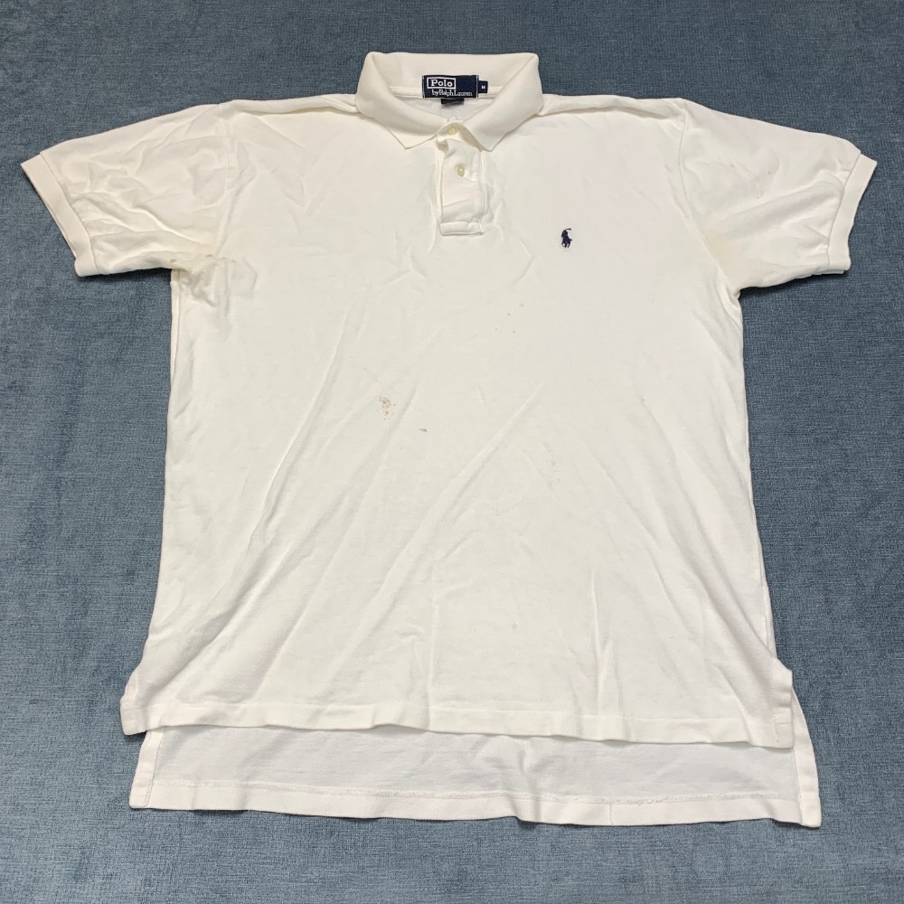 Polo By Ralph Lauren Shirt Mens Medium White Cotton Side Slit Hi Lo Hem Sports